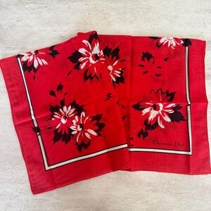 Dior vintage Vibrant Red Scarf with Floral Motif
